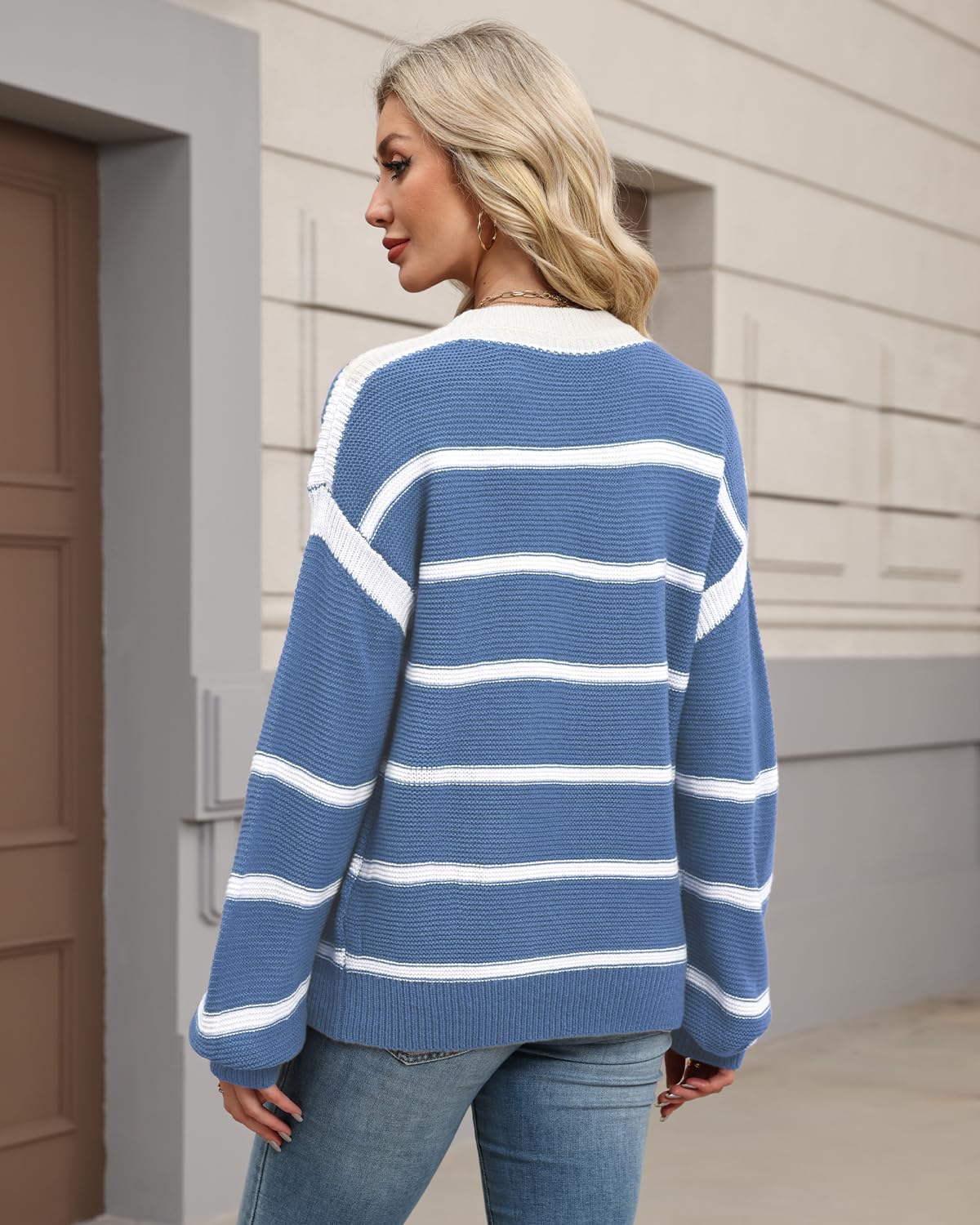 Detalle 2 de Quatrefox Gestreifter Damen-Pullover mit Rundhals und Langarm im Loose-Fit