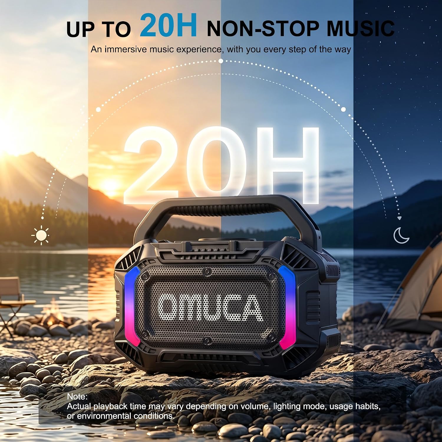 Detalle de OMUCA 100W Bluetooth Portable Speaker (IPX7, Floatable, RGB Light, 20H) – Black