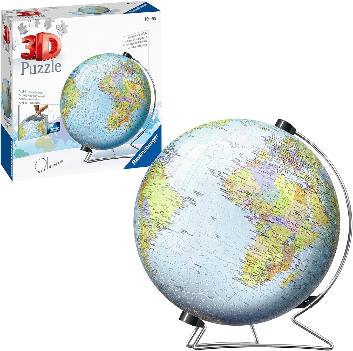 Detalle de Ravensburger 3D World Globe Puzzle on V-Stand – 540-Piece 3D Globe (20 cm) for Ages 10+
