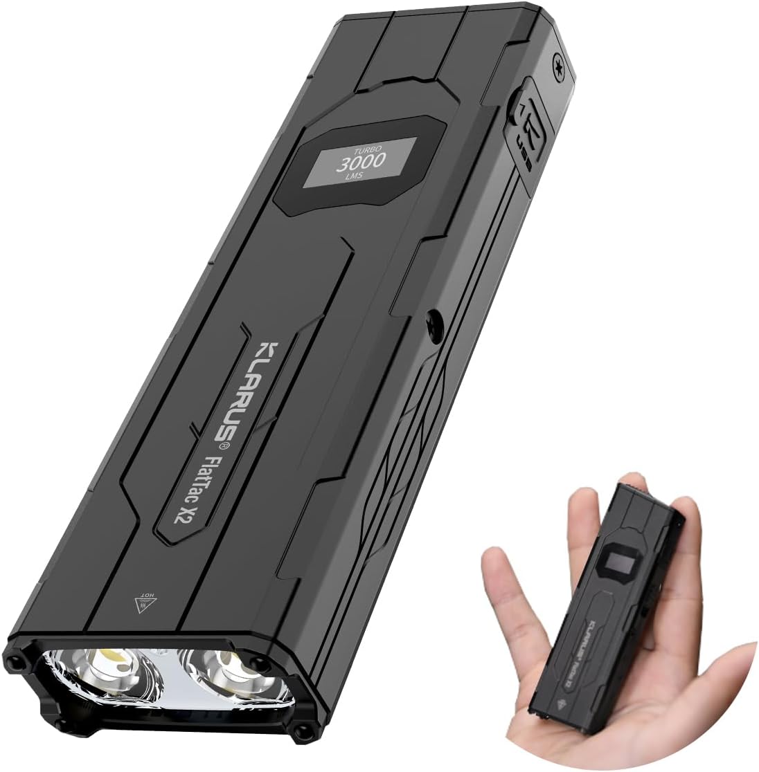 Detalle de KLARUS X2 : Lampe torche tactique EDC ultra-fine, 3000 lumens, OLED et IPX6