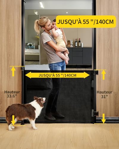 Thumbnail 1 de Patywaga Barrière de sécurité enfant extensible 0–140 cm – Barrière rétractable noir pour intérieur/extérieur