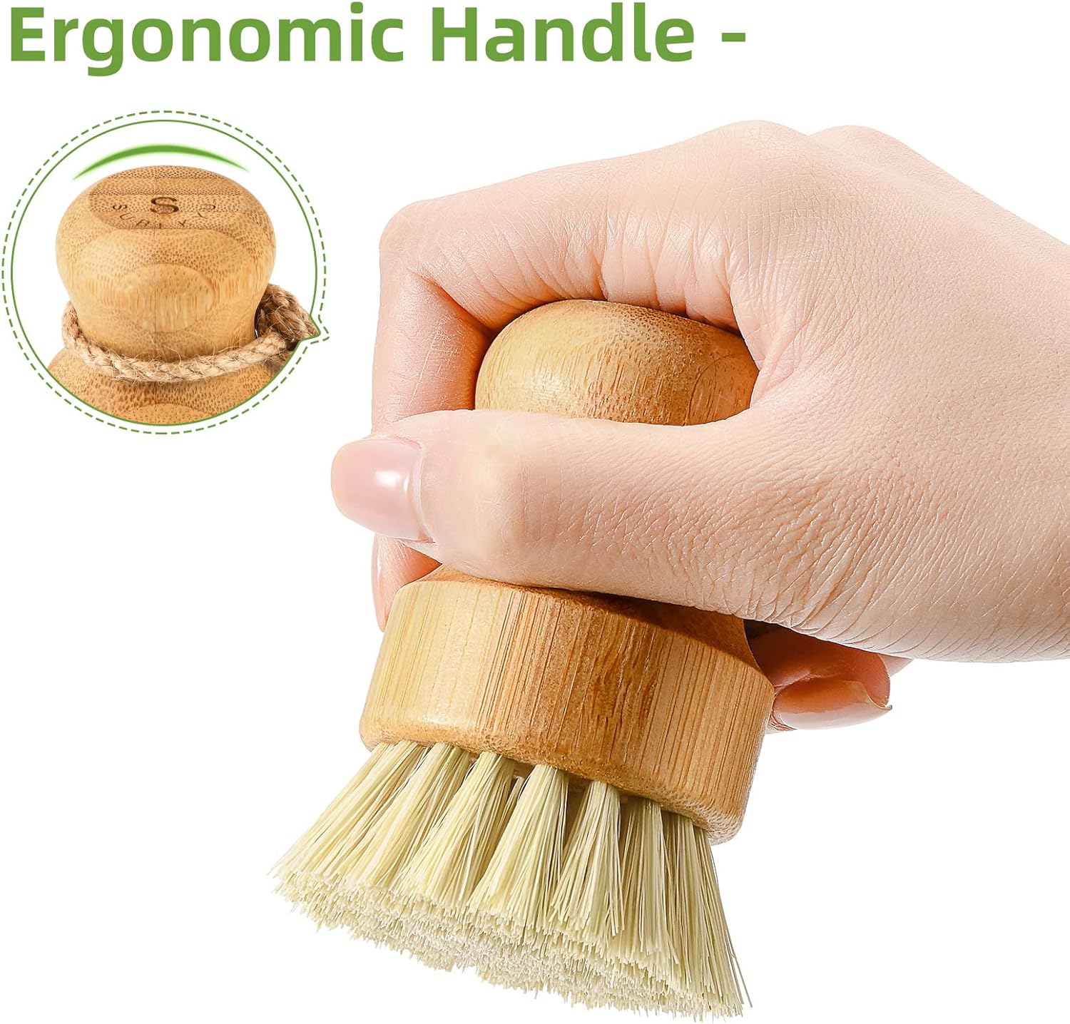 Detalle de Bamboo Dish Scrub Brushes, 3-Piece Set for Cast Iron and Everyday Kitchen Cleaning