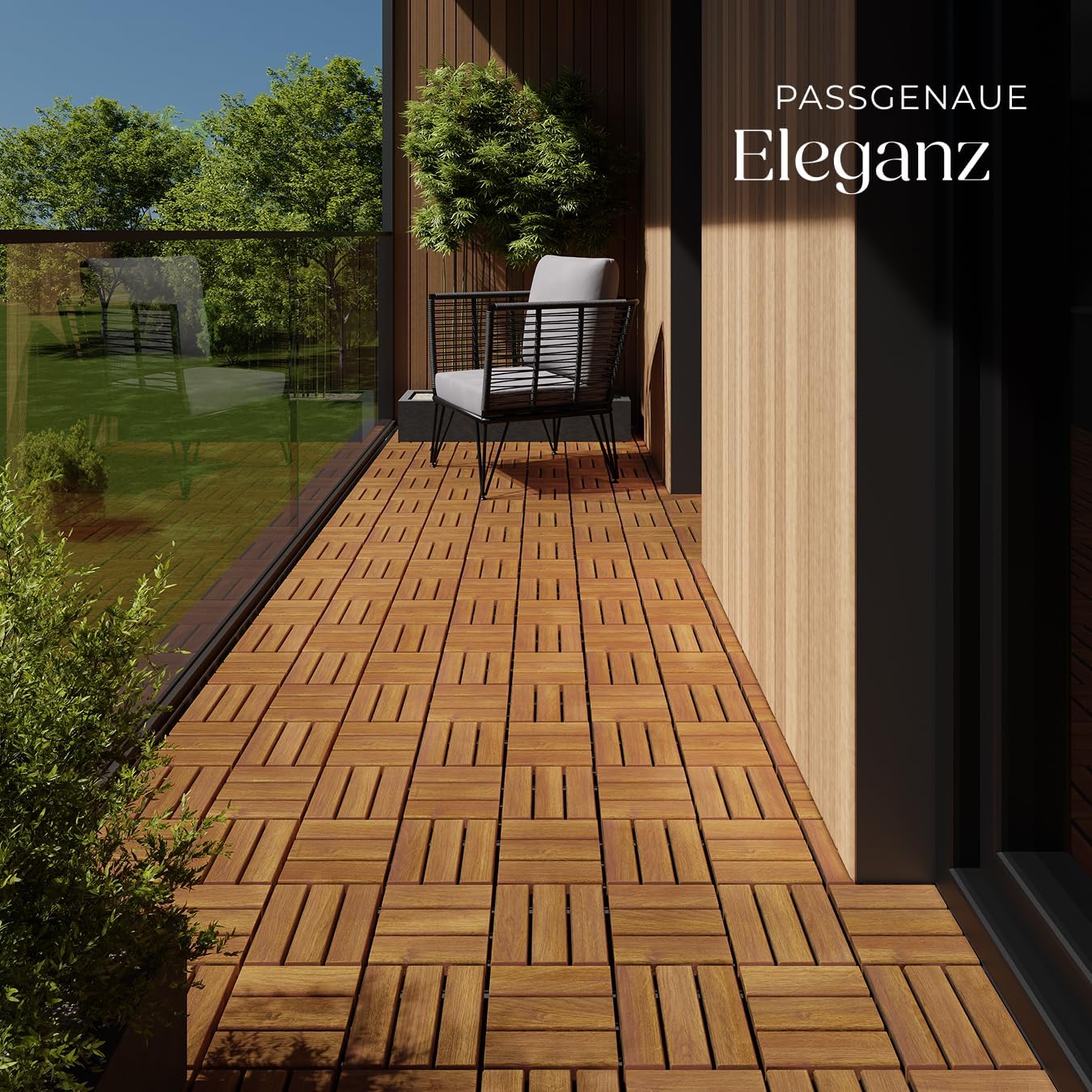 Thumbnail 6 de tectake Holzfliesen 40-teiliges Set – wetterfeste Akazienholz-Klickfliesen für Terrasse, Balkon & Gartenweg