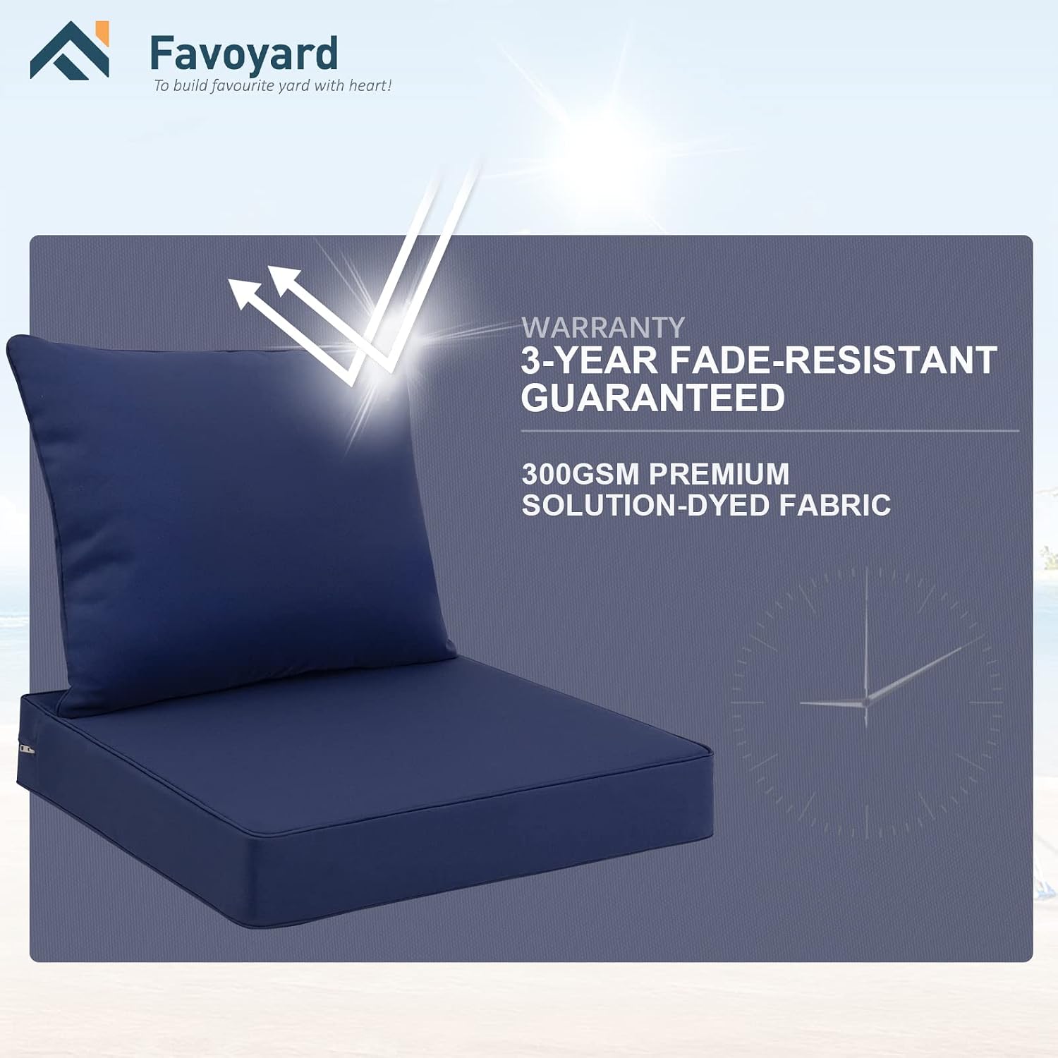 Thumbnail 4 de Favoyard 005 Outdoor Seat and Back Cushion Set, 22-Inch Blue, Waterproof