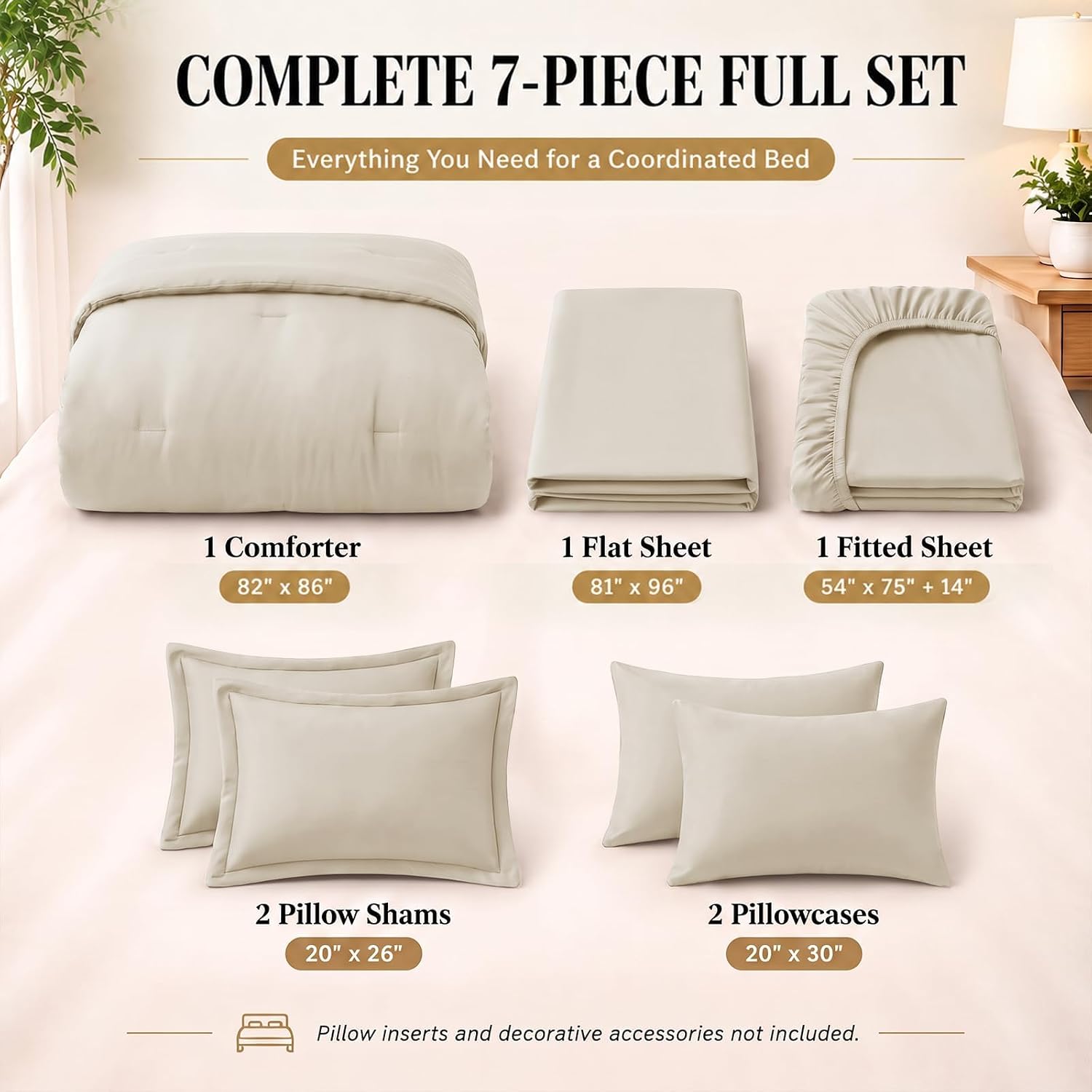Detalle 2 de CozyLux Full Size Comforter Set Beige (7-Piece Bed in a Bag) with Down Alternative Comforter