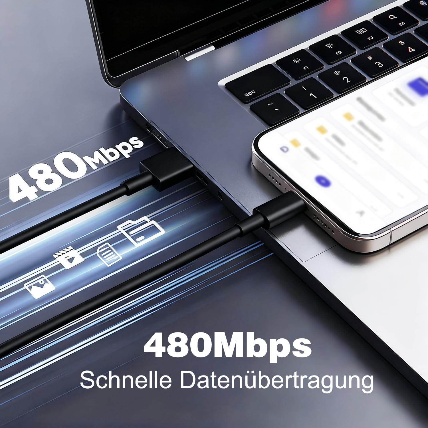 Thumbnail 6 de USB-C CarPlay Ladekabel 1 m (USB-A auf USB-C) 2er-Set für iPhone & Galaxy – Auto-Schnellladekabel