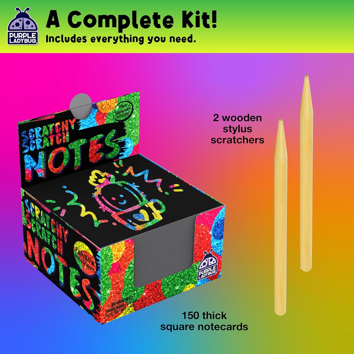 Detalle de Purple Ladybug Rainbow Holographic Scratch Art Notes (150 Sheets) with 2 Stylus Pens