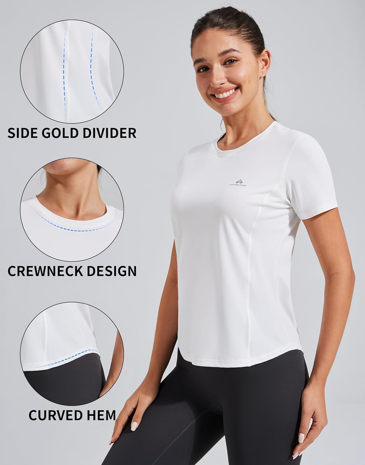 Detalle de Damen Schnelltrocknendes Sport-T-Shirt Kurzarm – atmungsaktives Funktionsshirt für Yoga und Running
