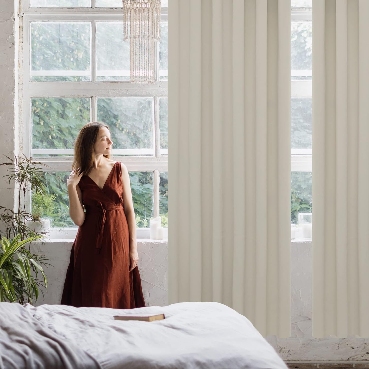 Thumbnail 5 de Deconovo Thermovorhang blickdicht mit Kräuselband, 2er-Set (138x140 cm), Creme