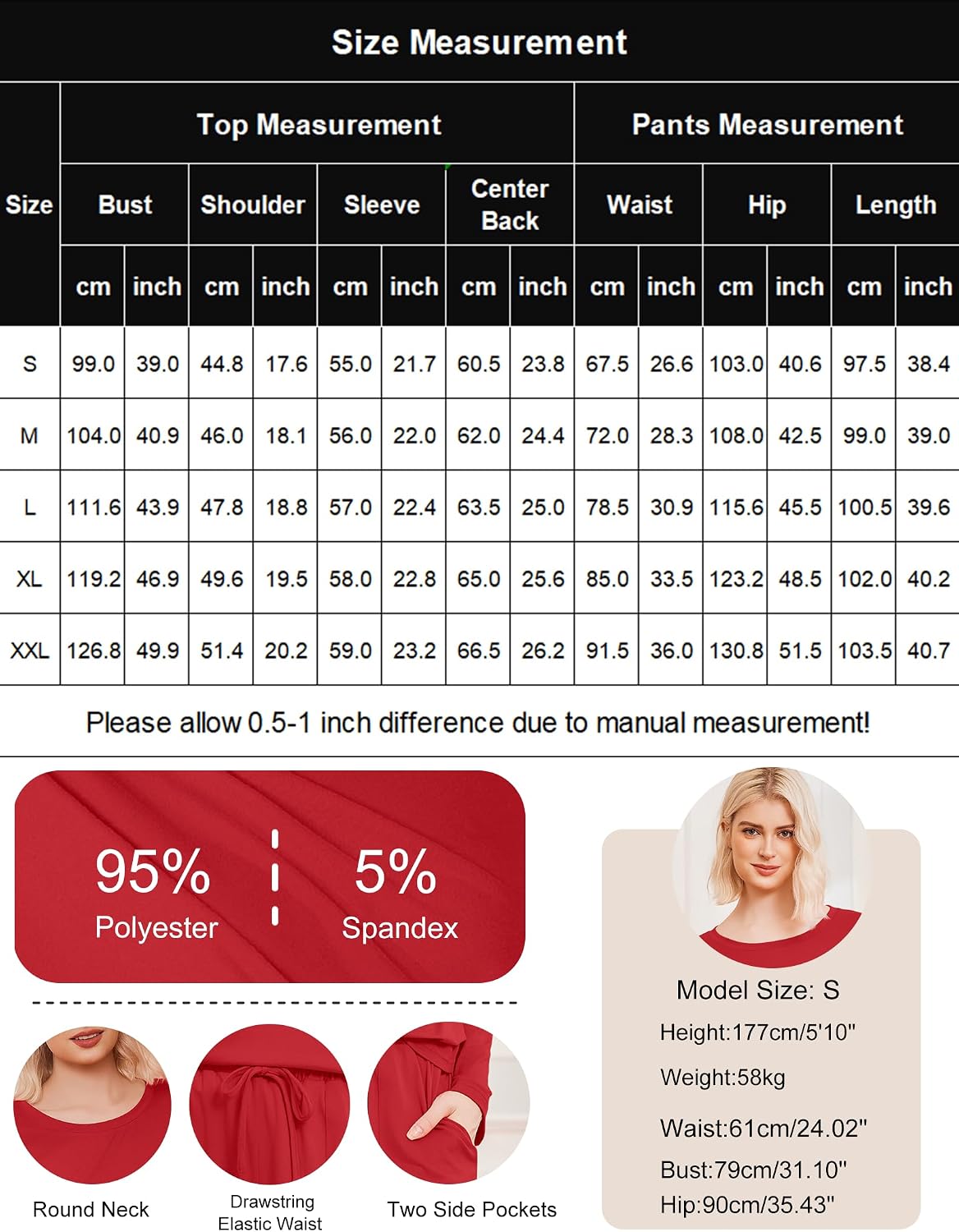 Thumbnail 6 de Ekouaer 2-Pack Women's Pajama Sets with Long Sleeves, Pockets & Drawstring Pants