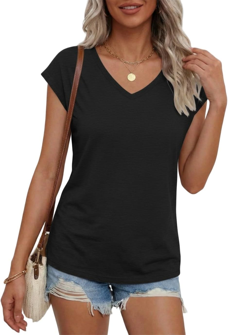 Thumbnail 1 de Suncife T-shirt voor dames met V-hals, kapmouwen en losse pasvorm