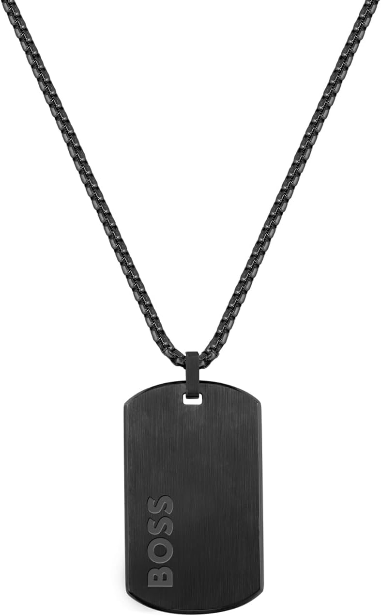 Thumbnail 1 de Collana da uomo BOSS Jewelry con pendente in acciaio nero placcato IP, lunghezza 61 cm