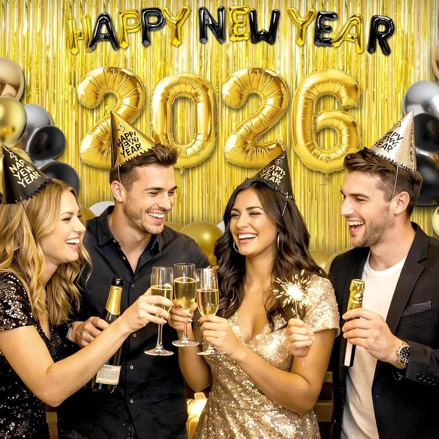 Thumbnail 3 de Crosize 3 Pack Gold Foil Fringe Glitter Curtains (3.3 ft x 9.9 ft each) – Sparkling Backdrops for Parties