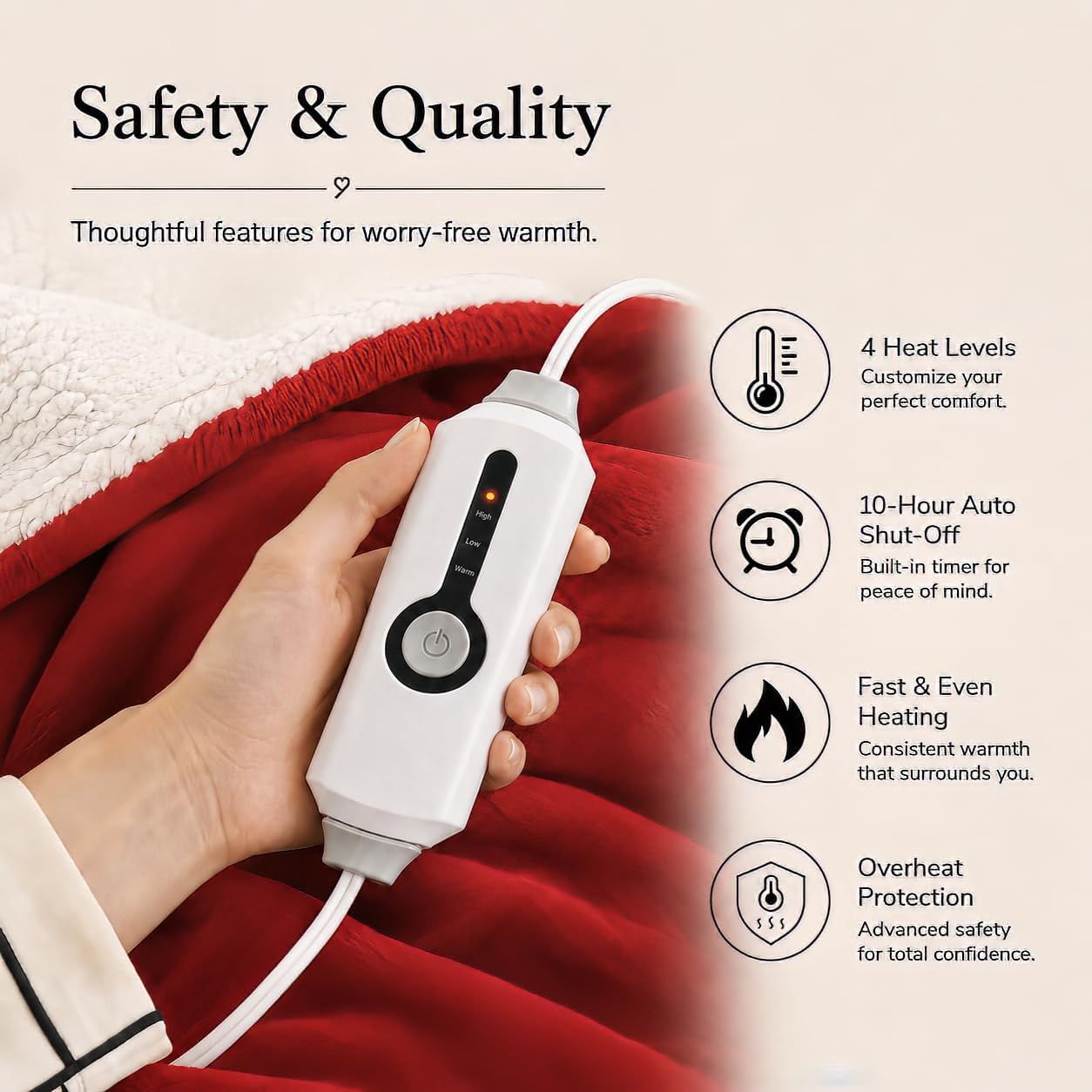Detalle 2 de RALYSUN Electric Heated Blanket 62"x84"