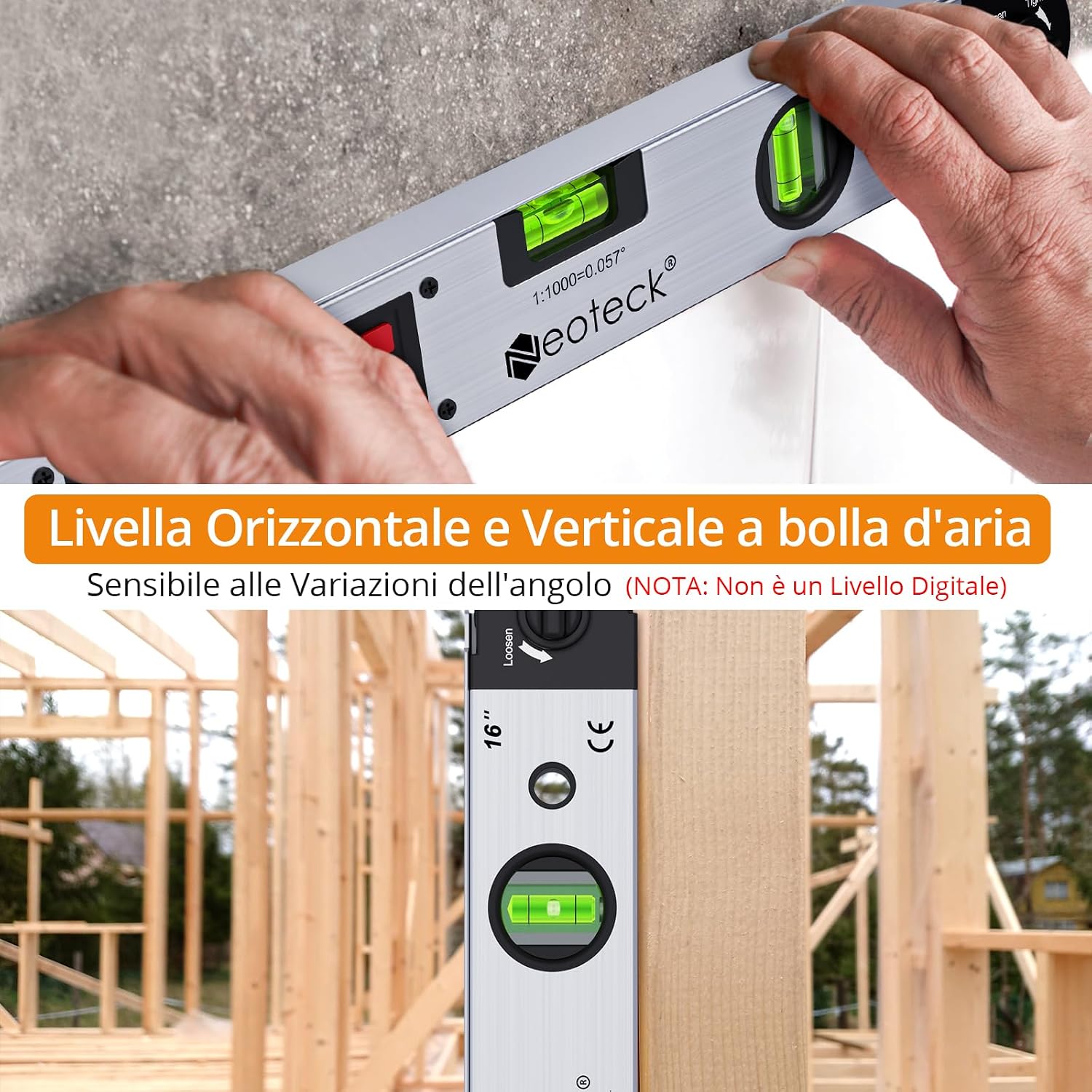 Detalle de Neoteck Angle Finder Digitale 0–225°: righello angolare con LCD retroilluminato