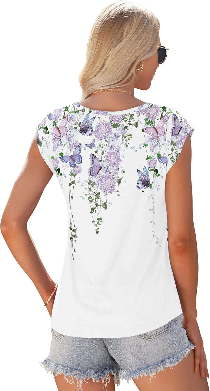 Thumbnail 2 de WNEEDU T Shirt Femme à Manches Courtes – Débardeur polyvalent col V pour l’été