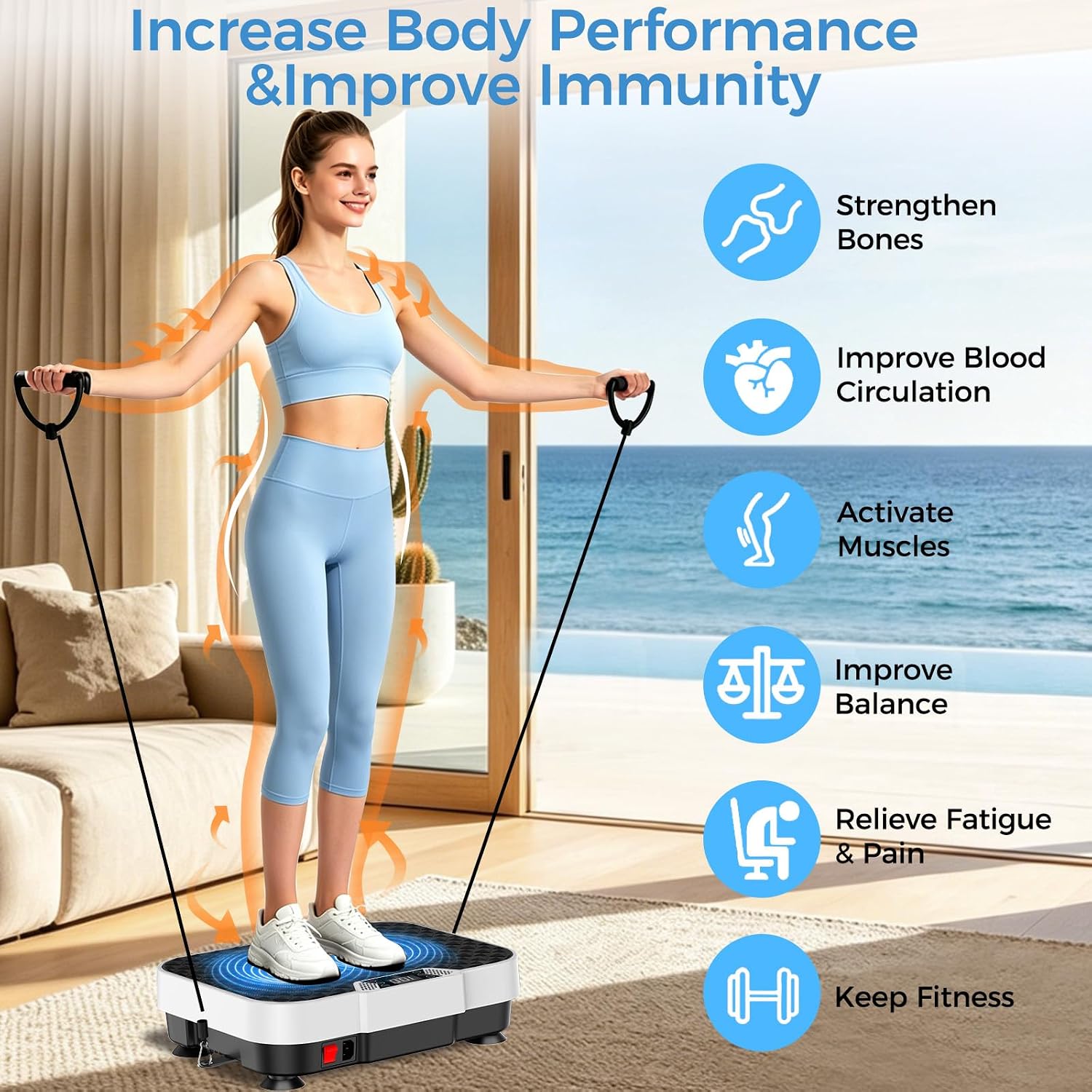 Detalle de HomePoweron Vibration Plate Exercise Machine, 250 Levels, P1–P9 Auto Modes