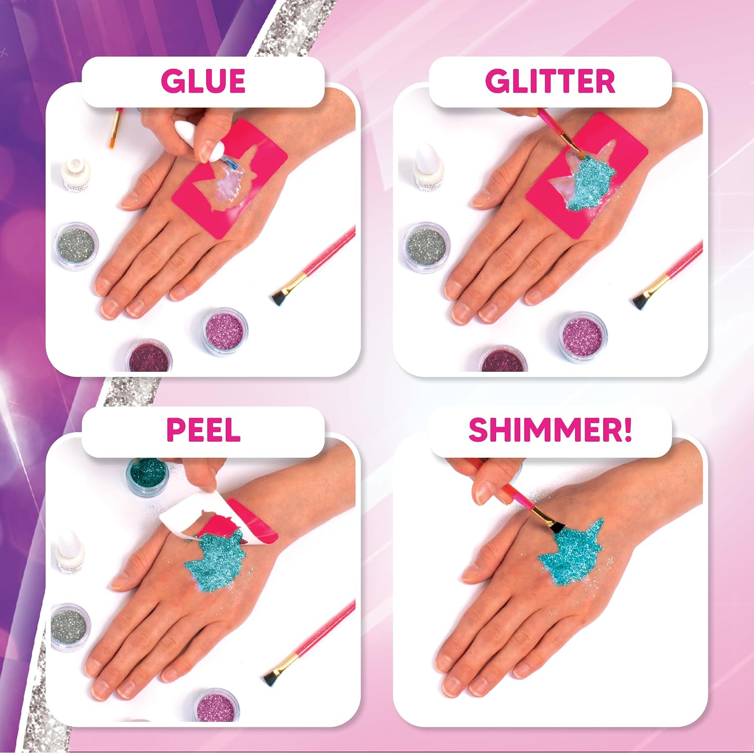 Detalle de FabLab Glitter Tattoos | Create FAB Glittery Kids Tattoos with 28 Stencils and 4 Biogel Glitter Colours