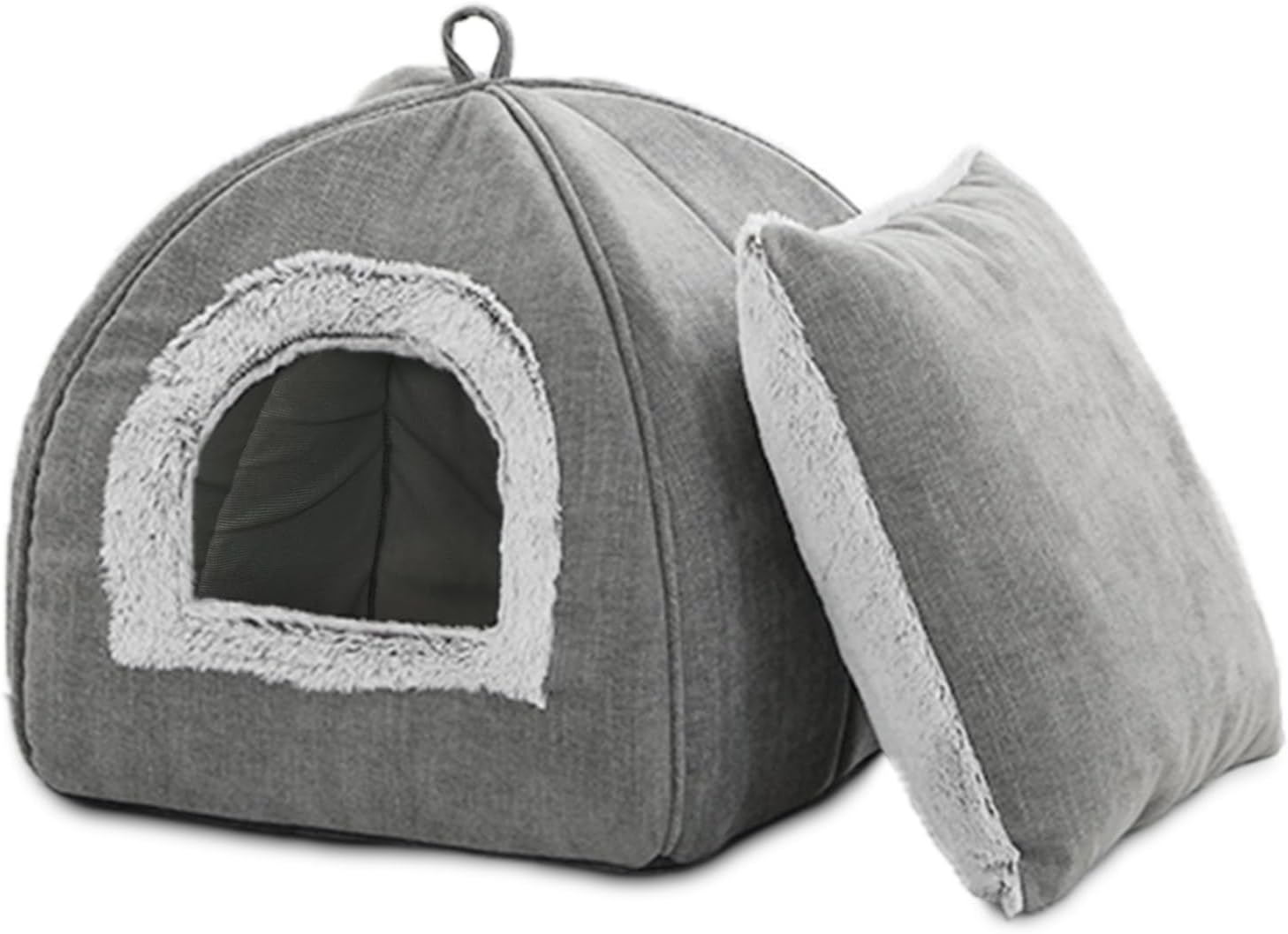 Detalle de Cat Bed for Indoor Cats - Plush Cat Cave Bed with Removable Washable Cushion (Grey, Large 44.5x44.5x44.5 cm)