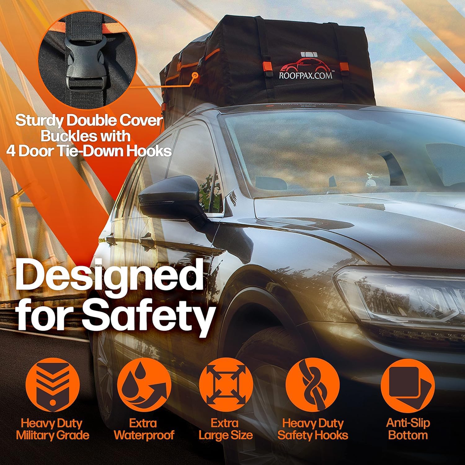 Thumbnail 6 de RoofPax 23 cft Extra Waterproof Rooftop Cargo Carrier Bag with Double Weatherproof Zippers