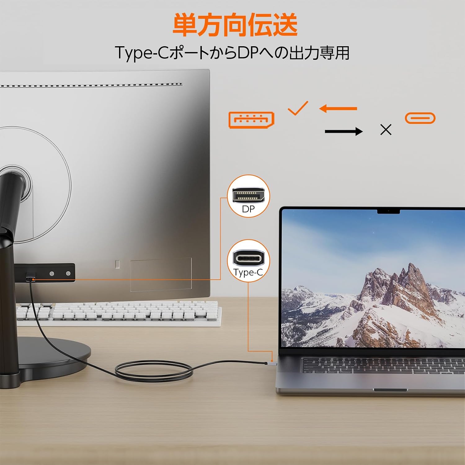 Detalle de Amazonベーシック UTCDP-AL USB-C-DisplayPortケーブル 4K・60Hz対応、アルミニウム製、0.9m