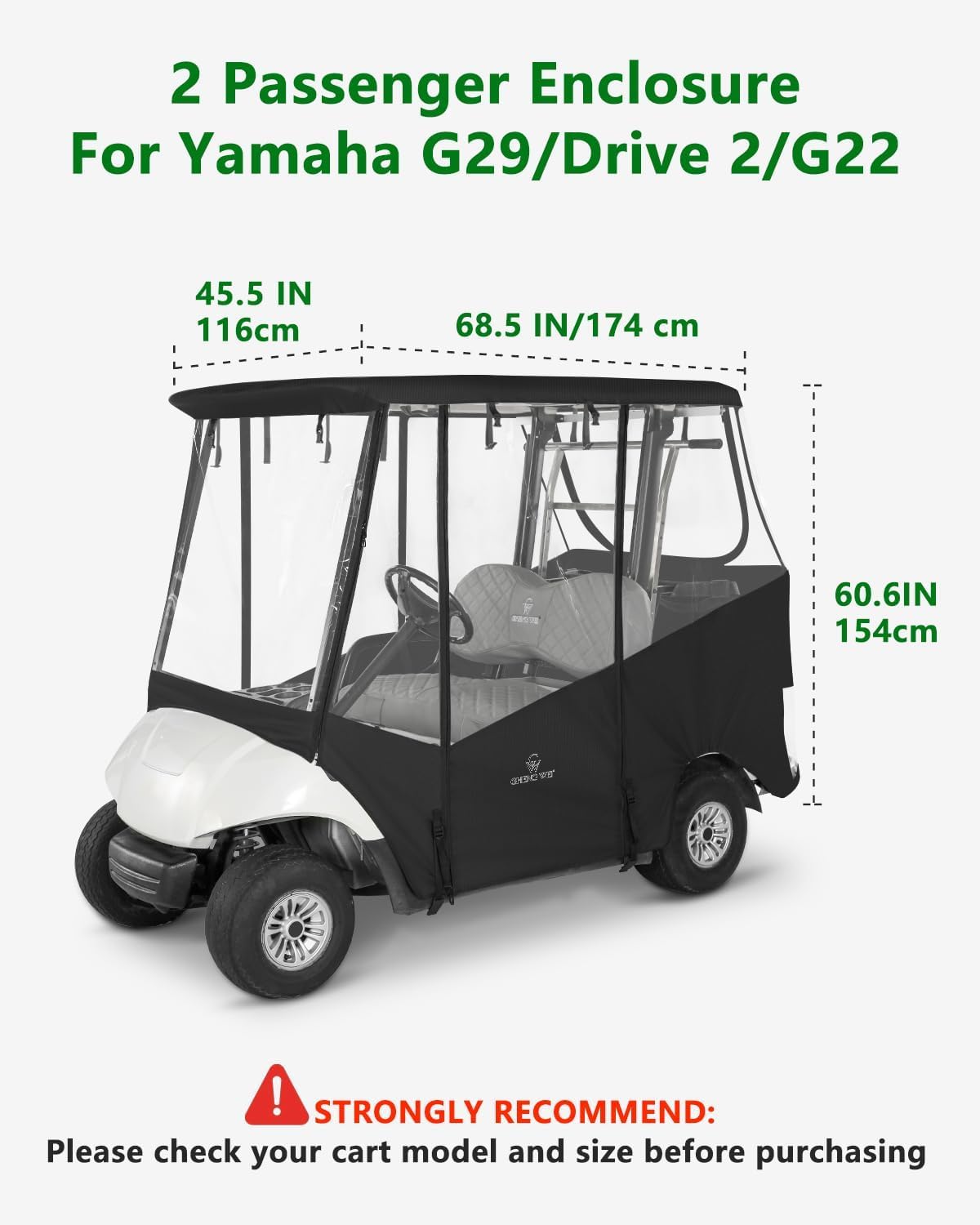 Detalle 2 de CHENGWEI Golf Cart Rain Cover 2 Passenger for Yamaha G29 Drive – 4-Sided Roll Up Enclosure