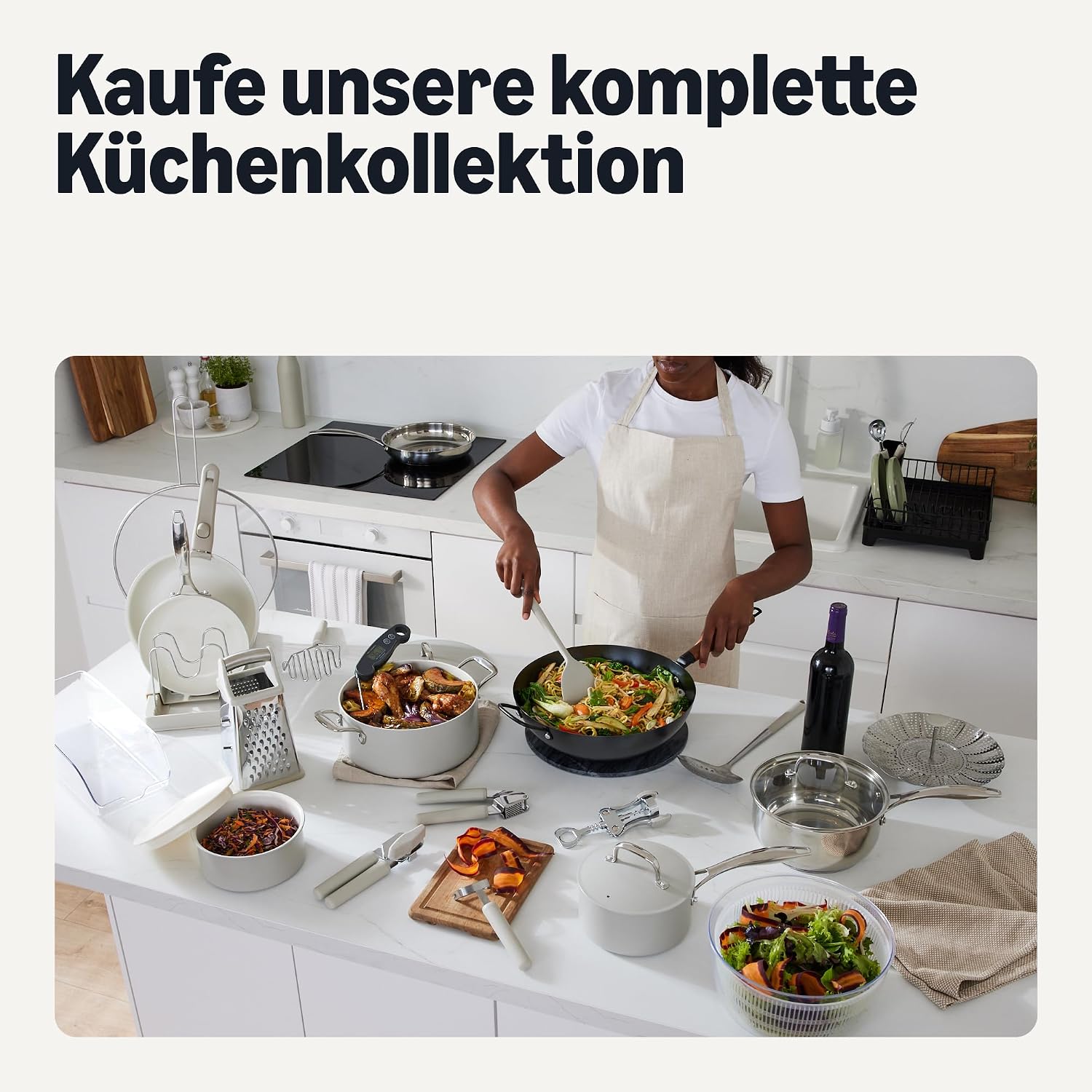 Thumbnail 6 de Amazon Basics Salatschleuder 4L BPA-frei, Leinengrau – zuverlässig für Waschen und Trocknen von Blattgemüse