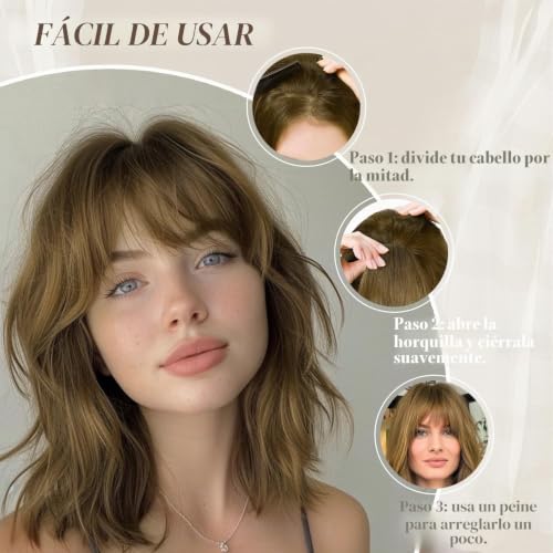 Detalle de Flequillo con clip de cabello 100% humano de CENCERY (castaño claro)