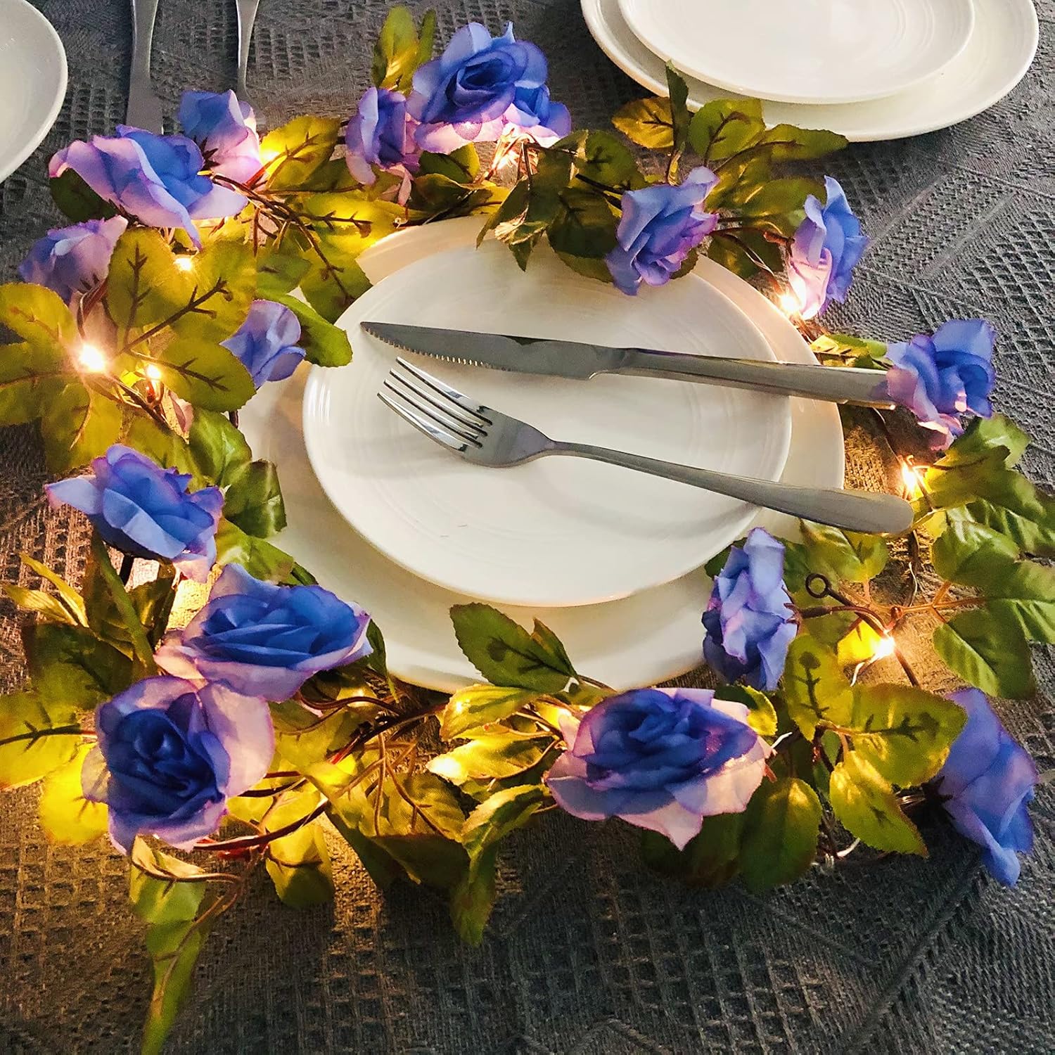 Thumbnail 3 de Riaxuebiy 7.5ft 20 LED Rose String Lights with 17-Head Ivy Garland – Blue