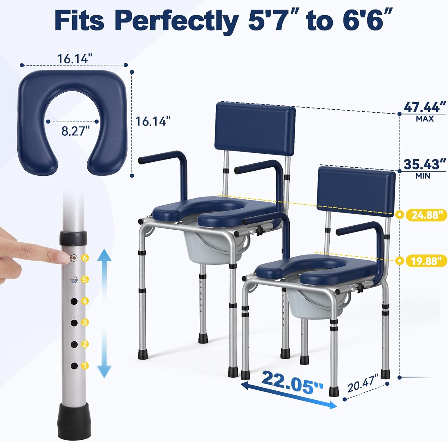 Thumbnail 4 de HolyHeal Drop Arm Bedside Commode: 3-in-1 Portable Toilet with Cushioned Comfort