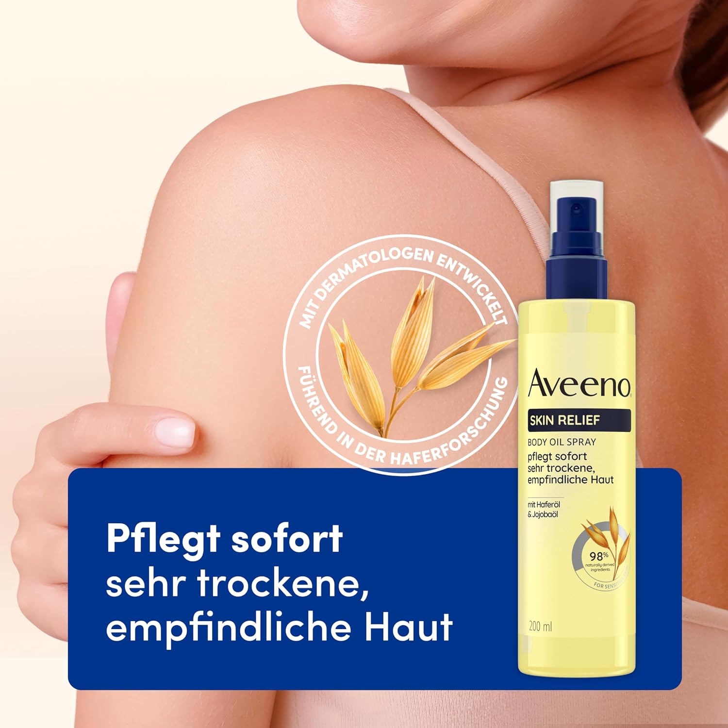 Detalle de Aveeno Skin Relief Körperöl-Spray mit Haferöl und Jojobaöl – Feuchtigkeit für sehr trockene, empfindliche Haut