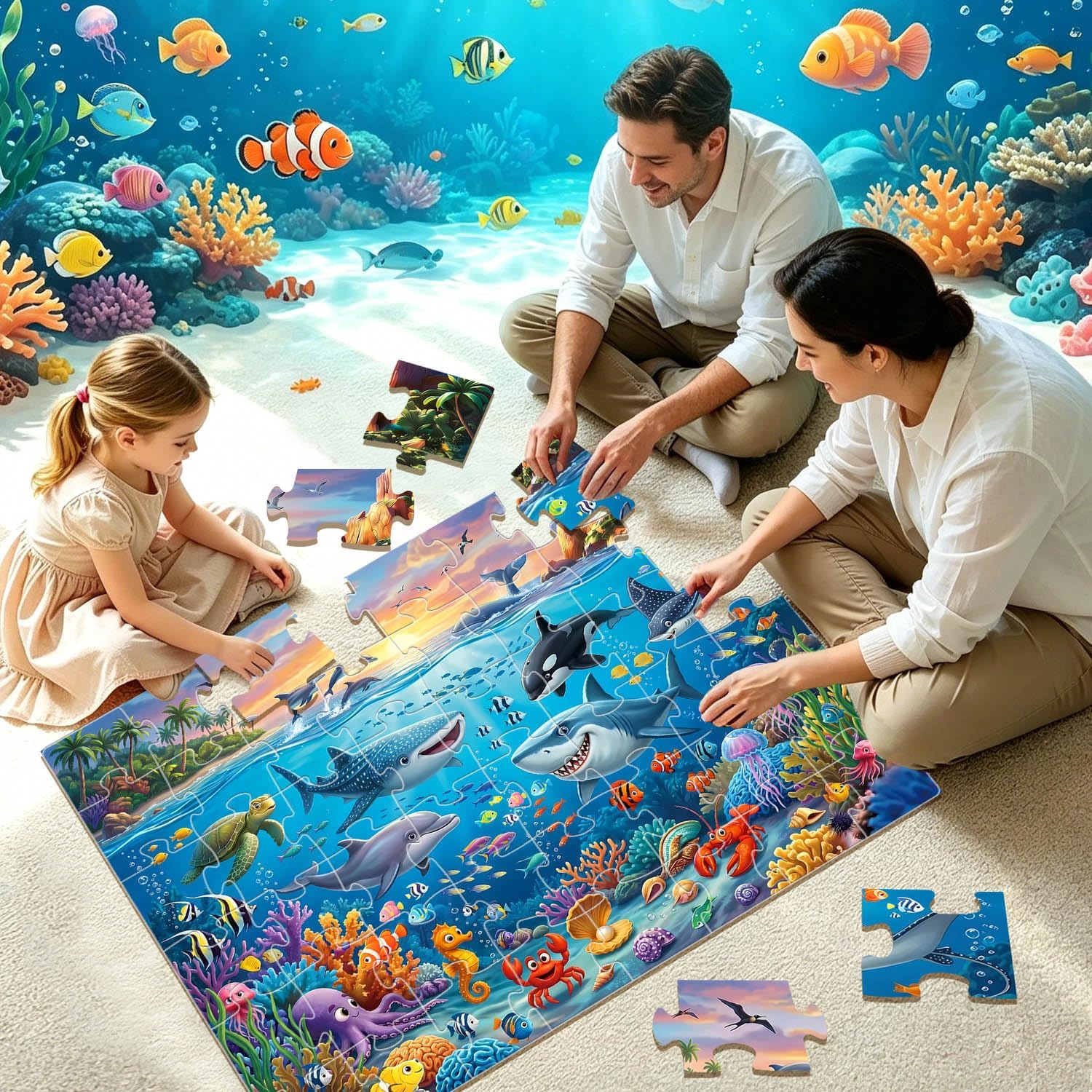 Detalle 2 de Jumbo 48-Piece Ocean Floor Puzzle for Kids, 36" x 24" Finished Size