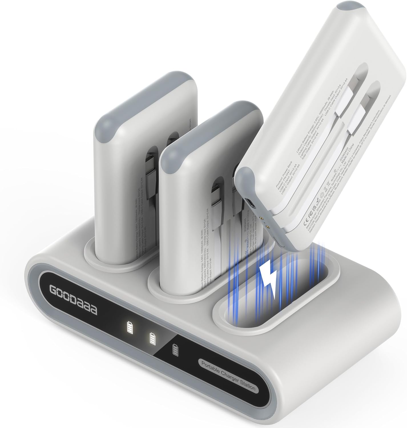 Detalle de GOODaaa 3-Pack 10000mAh Power Banks with Charging Dock and Built-In Cables