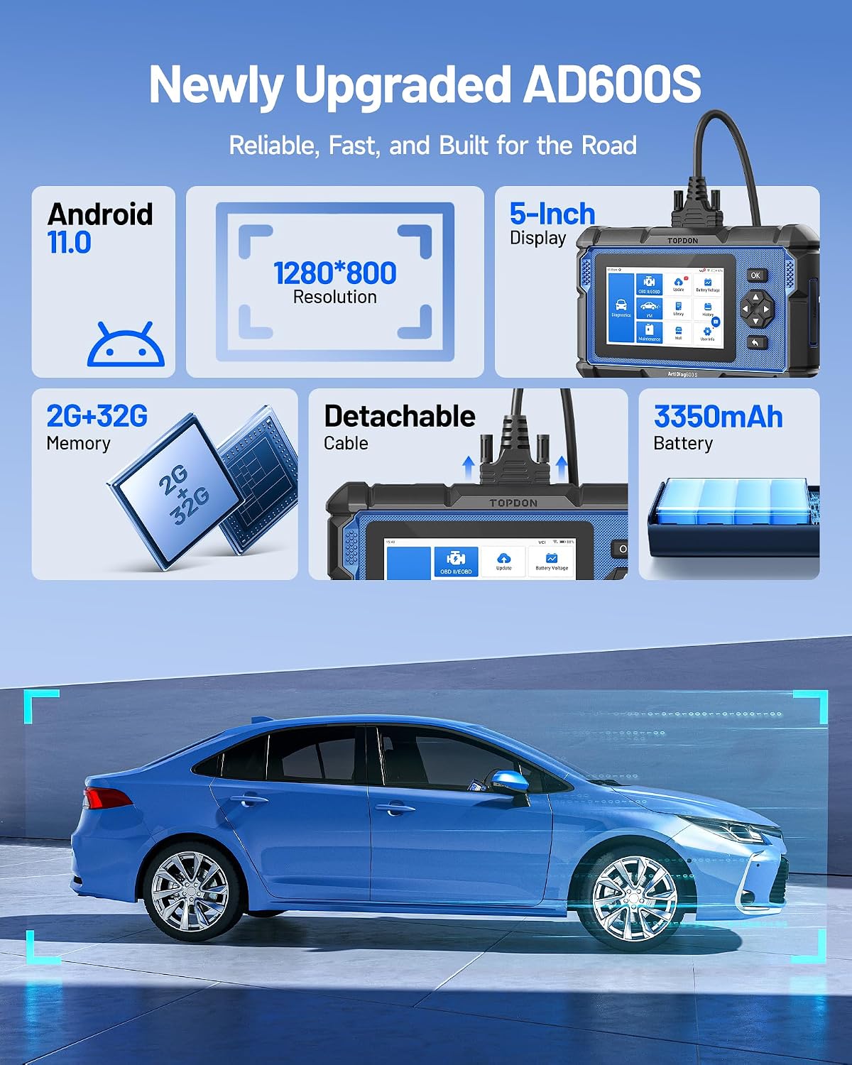 Thumbnail 4 de TOPDON AD600S OBD2 Scanner: Advanced 9‑in‑1 Diagnostic Tool with Auto-VIN and Lifetime Updates