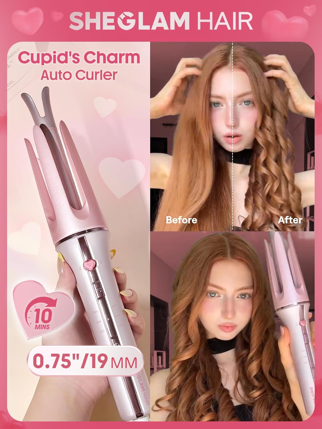 Detalle 2 de Sheglam Automatic Curling Iron with Ceramic Coating (19mm) – 3 Temperatures 170–210°C