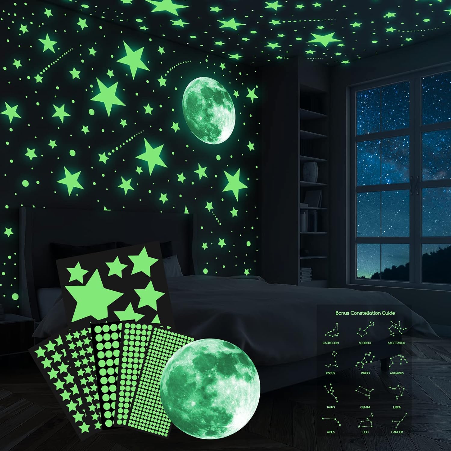 Thumbnail 1 de ECHOCUBE 637pcs Glow in the Dark Wall Stickers – Stars, Moon and Dots Set