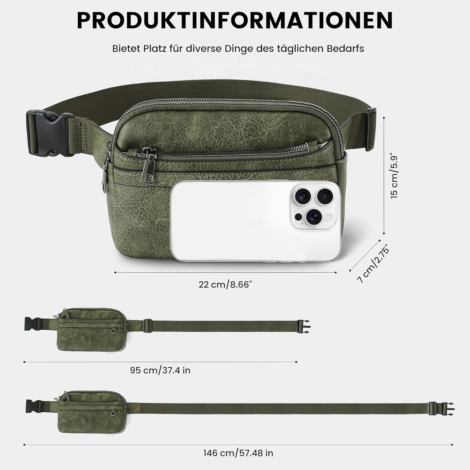 Thumbnail 2 de TANTOMI Umhängetasche Damen: elegante Bauchtasche/Gürteltasche mit verstellbarem Riemen