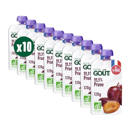Detalle de GOOD GOÛT Gourdes Prune – Purée Bébé dès 4 mois, 99,9% prune, sans sucres ajoutés, fabriquée en France – 10x120g