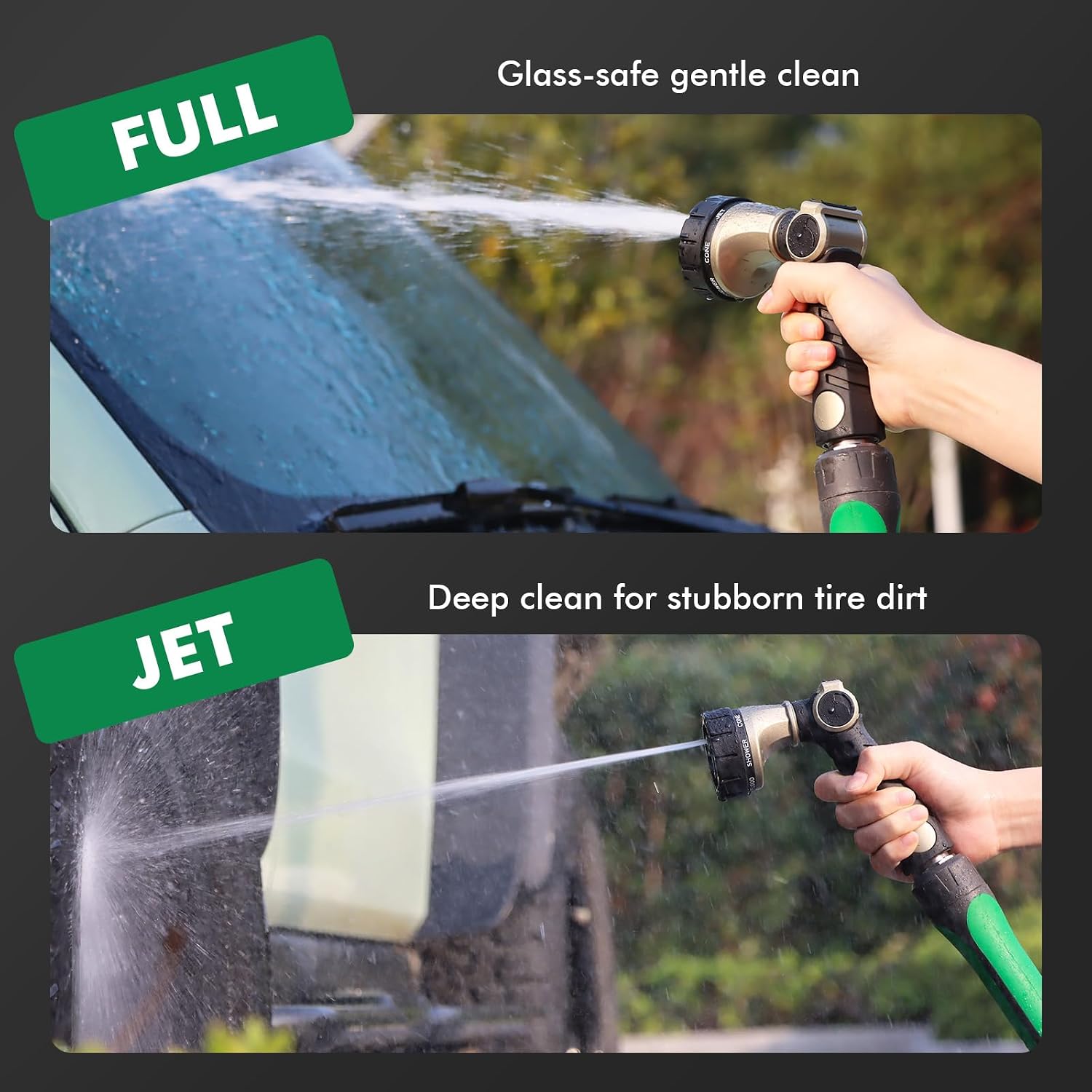 Detalle 1 de RESTMO O-HN-9 Metal Garden Hose Nozzle, 7 Spray Patterns, Thumb Control