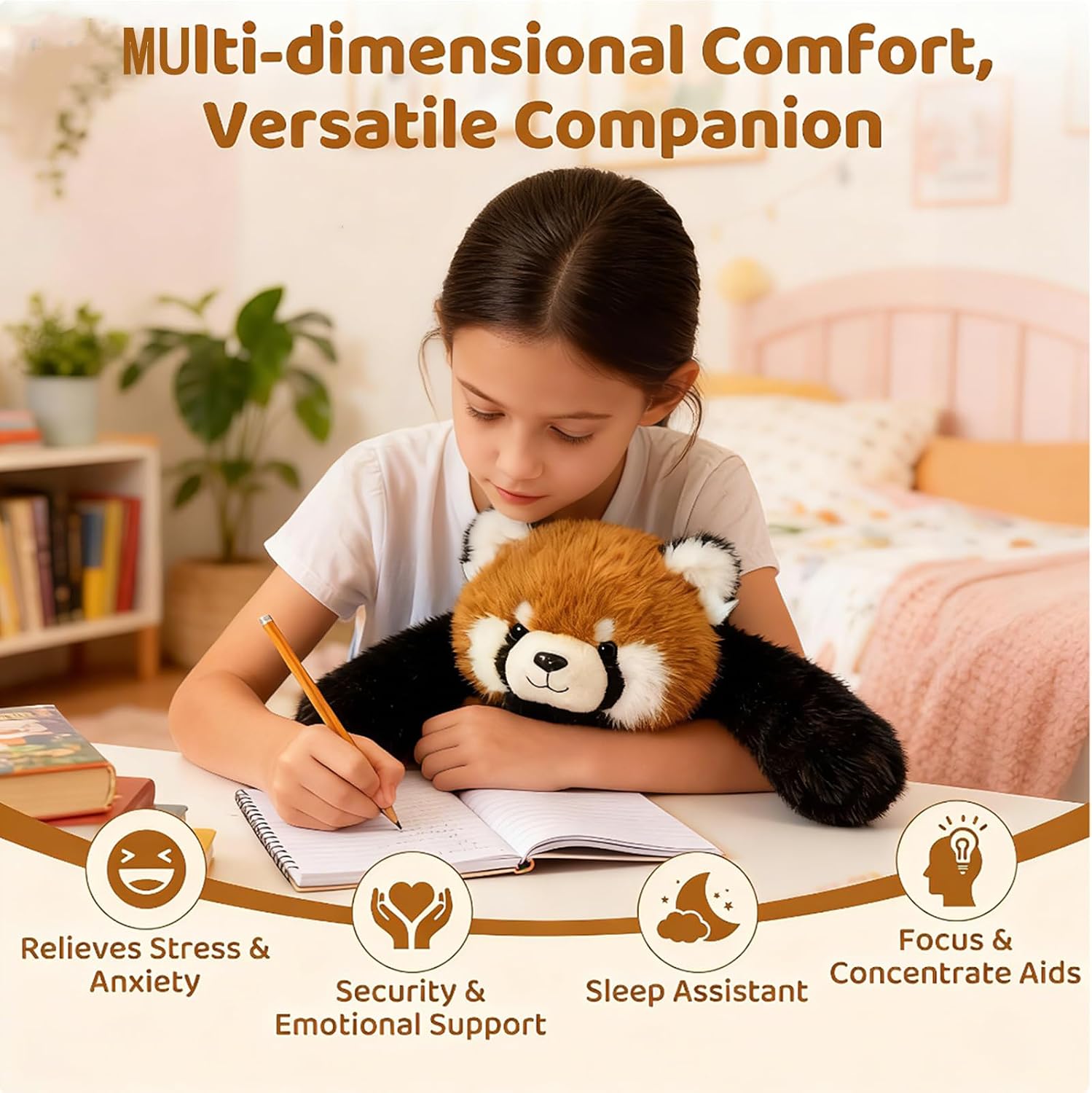 Detalle 2 de asterbud Weighted Red Panda Stuffed Animal 1.5kg – A comforting, bendable plush for anxiety relief and sleep support