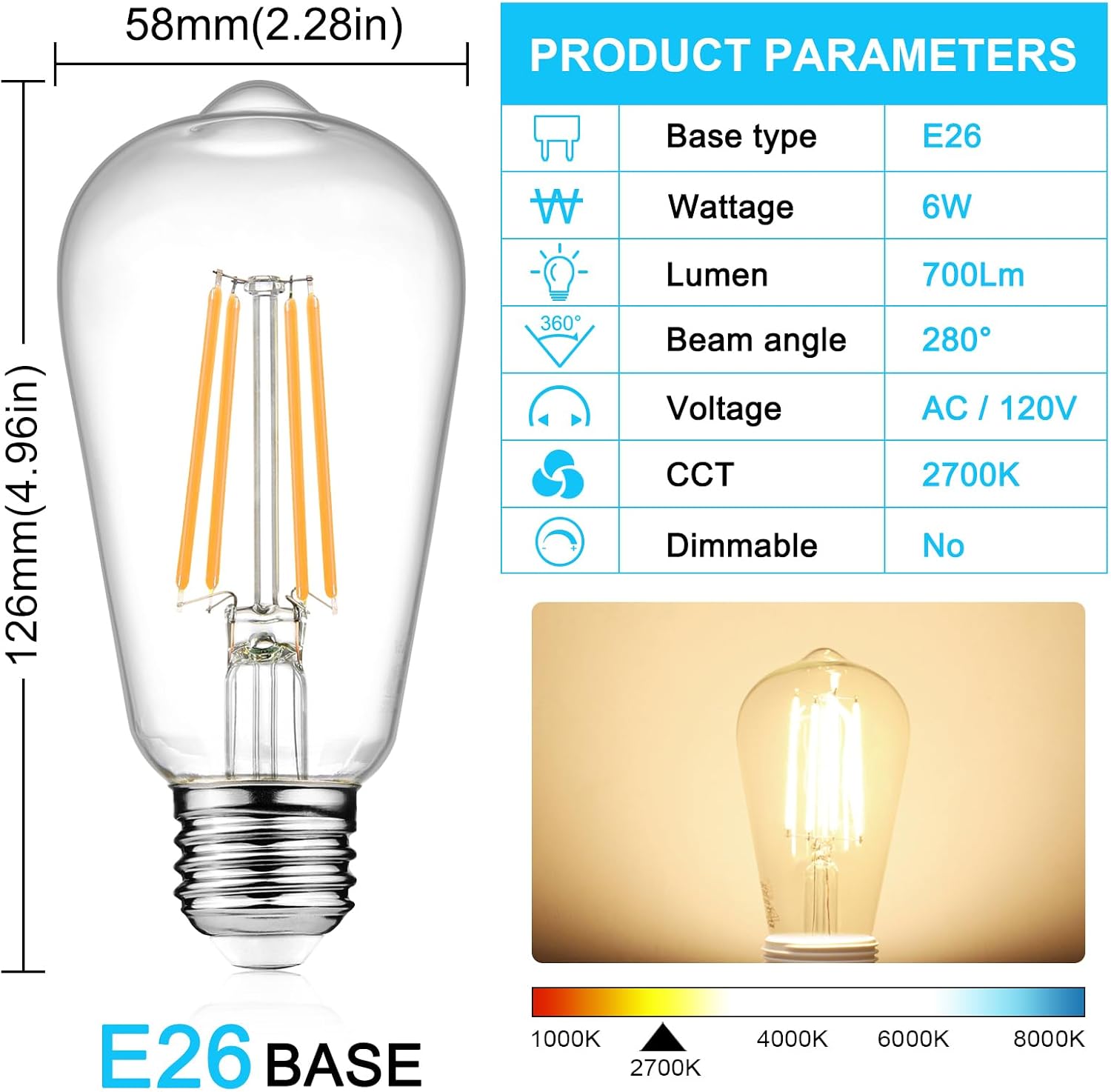 Detalle 2 de Ascher LED Edison Bulbs 6W