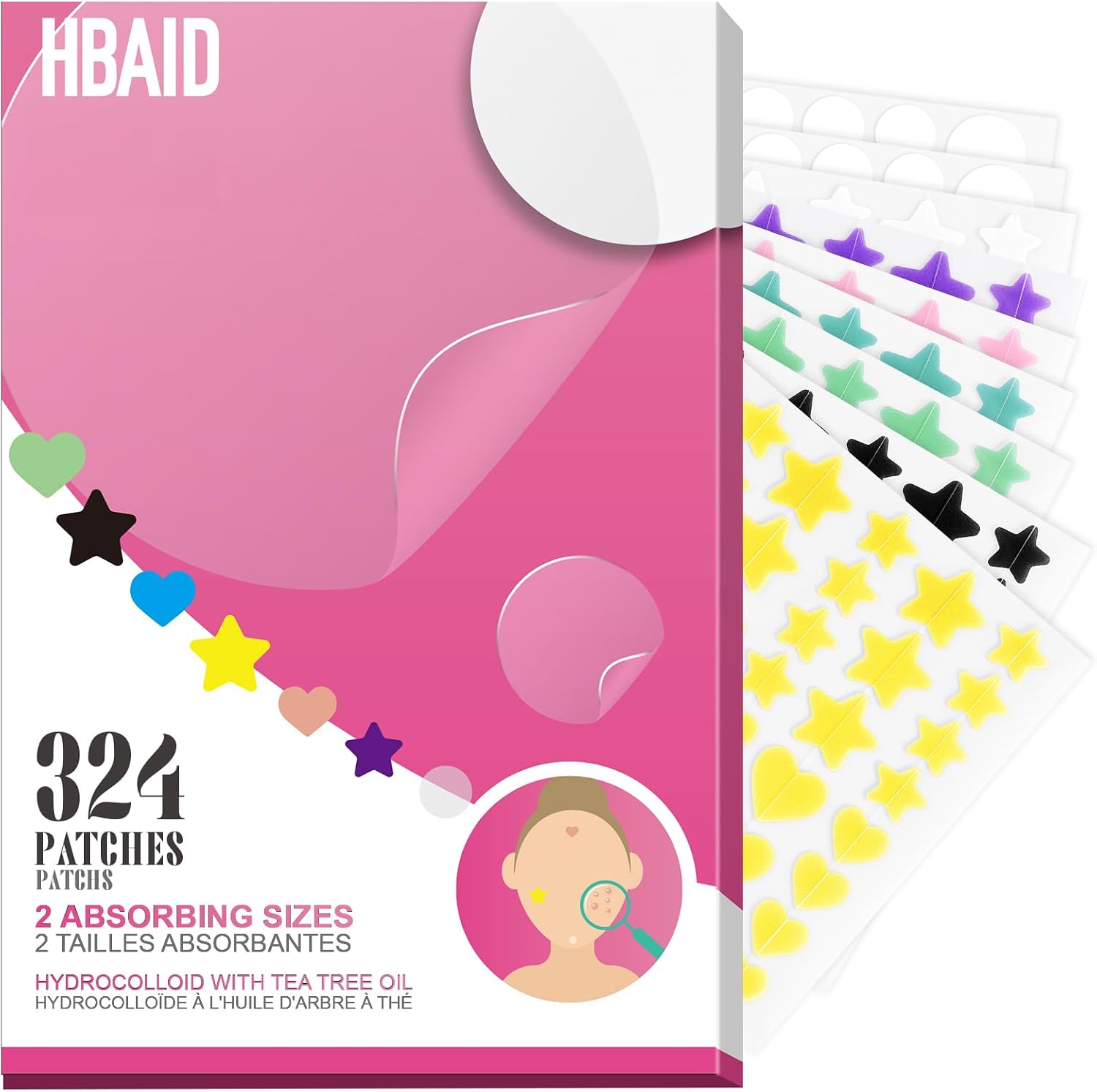 Detalle de Hbaid Hydrocolloid Pimple Patches, 324 Count, 4 Sizes and 6 Colours