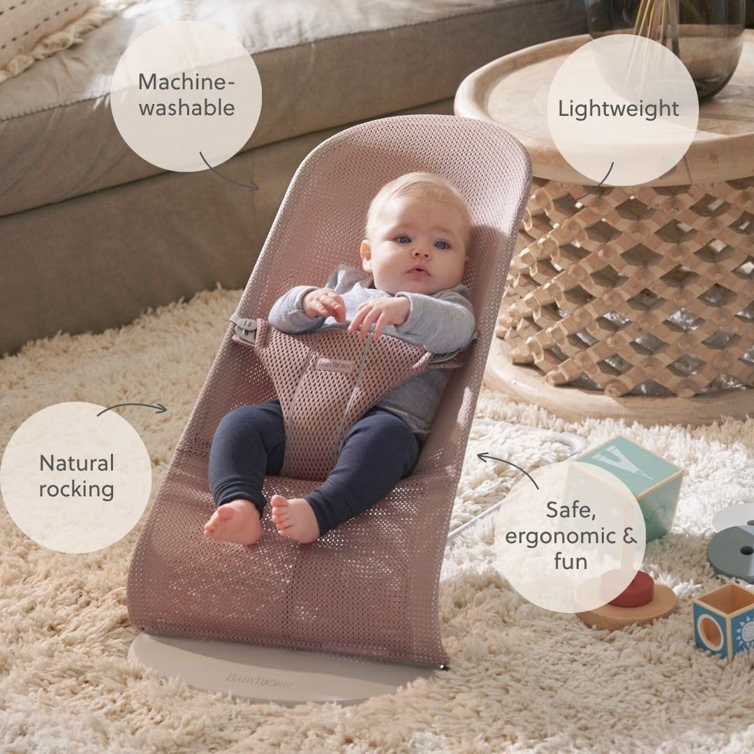 Thumbnail 1 de BabyBjörn Bliss Sdraietta Mesh Rosa Polvere: ergonomica, leggera e da nascita