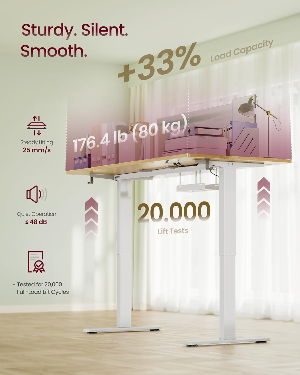 Thumbnail 6 de VASAGLE Electric Standing Desk LSD144YA03: 140 x 80 cm, USB-C, Cable Tray, Golden Oak