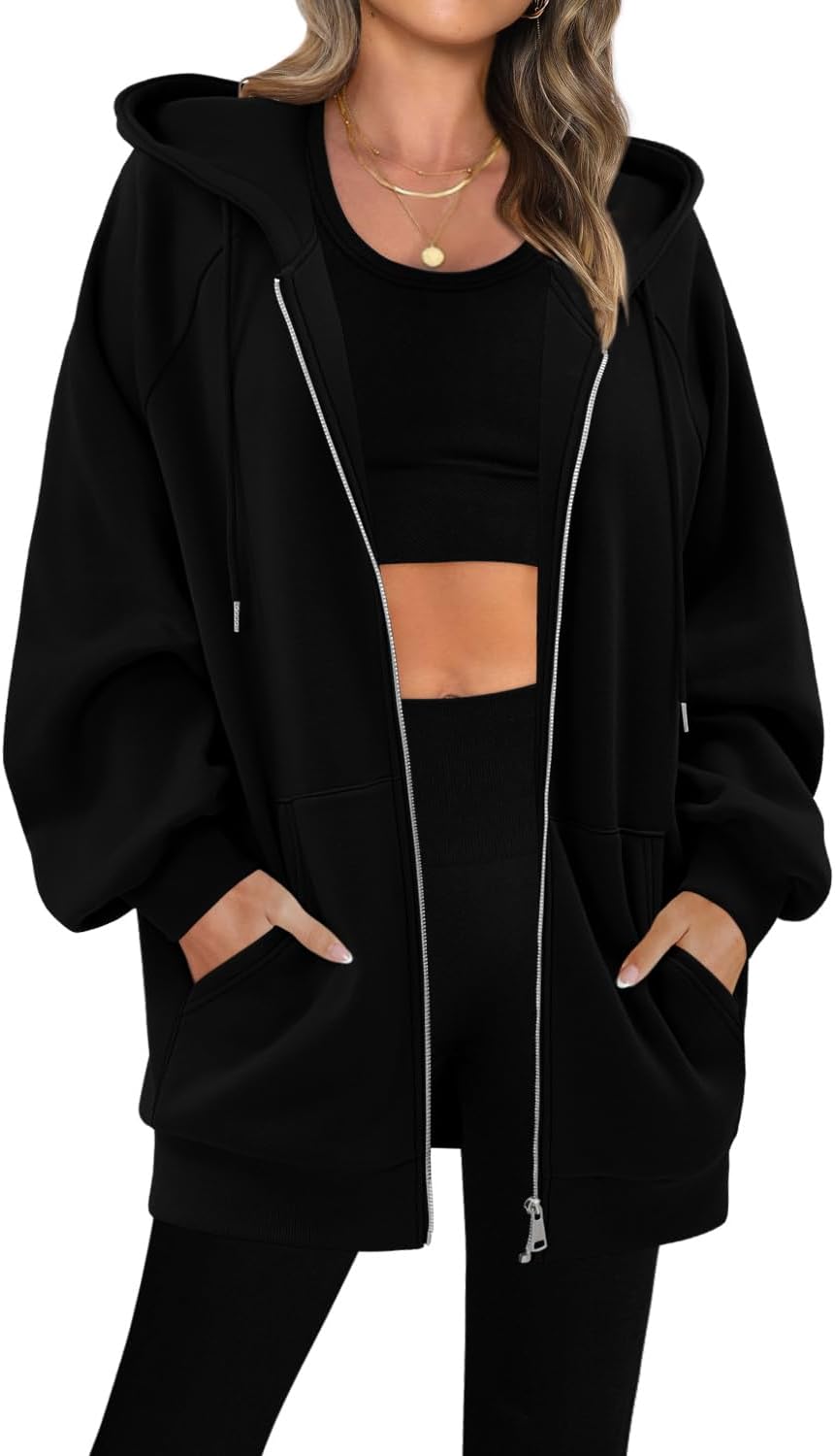 Detalle de CHICZONE Women's Zip-Up Hoodie with Pockets, Long Sleeves and Hood