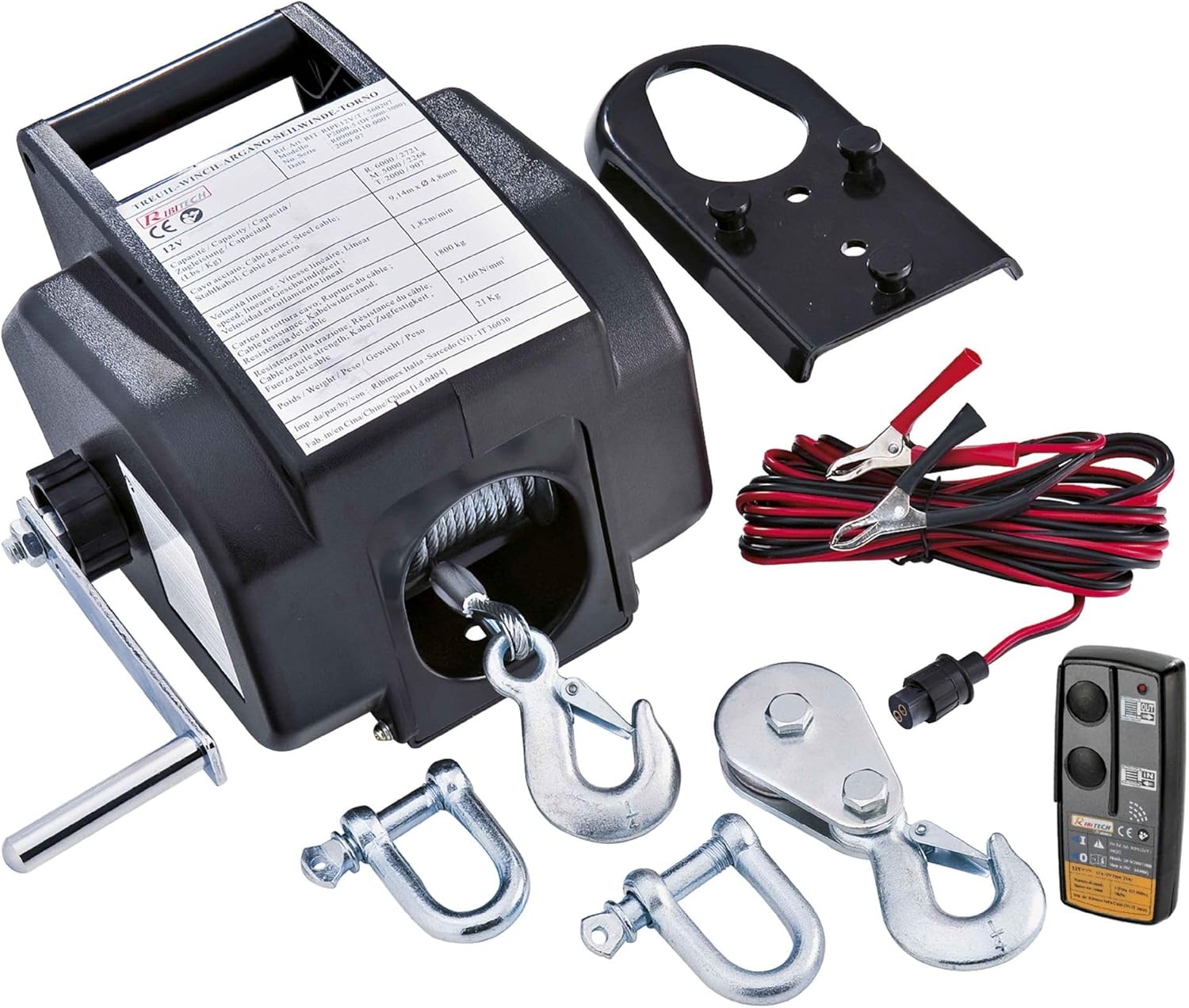 Detalle de Ribimex Verricello Elettrico da 12V PE12V: traino fino a 5000 kg, comando a distanza e kit installazione per rimorchio