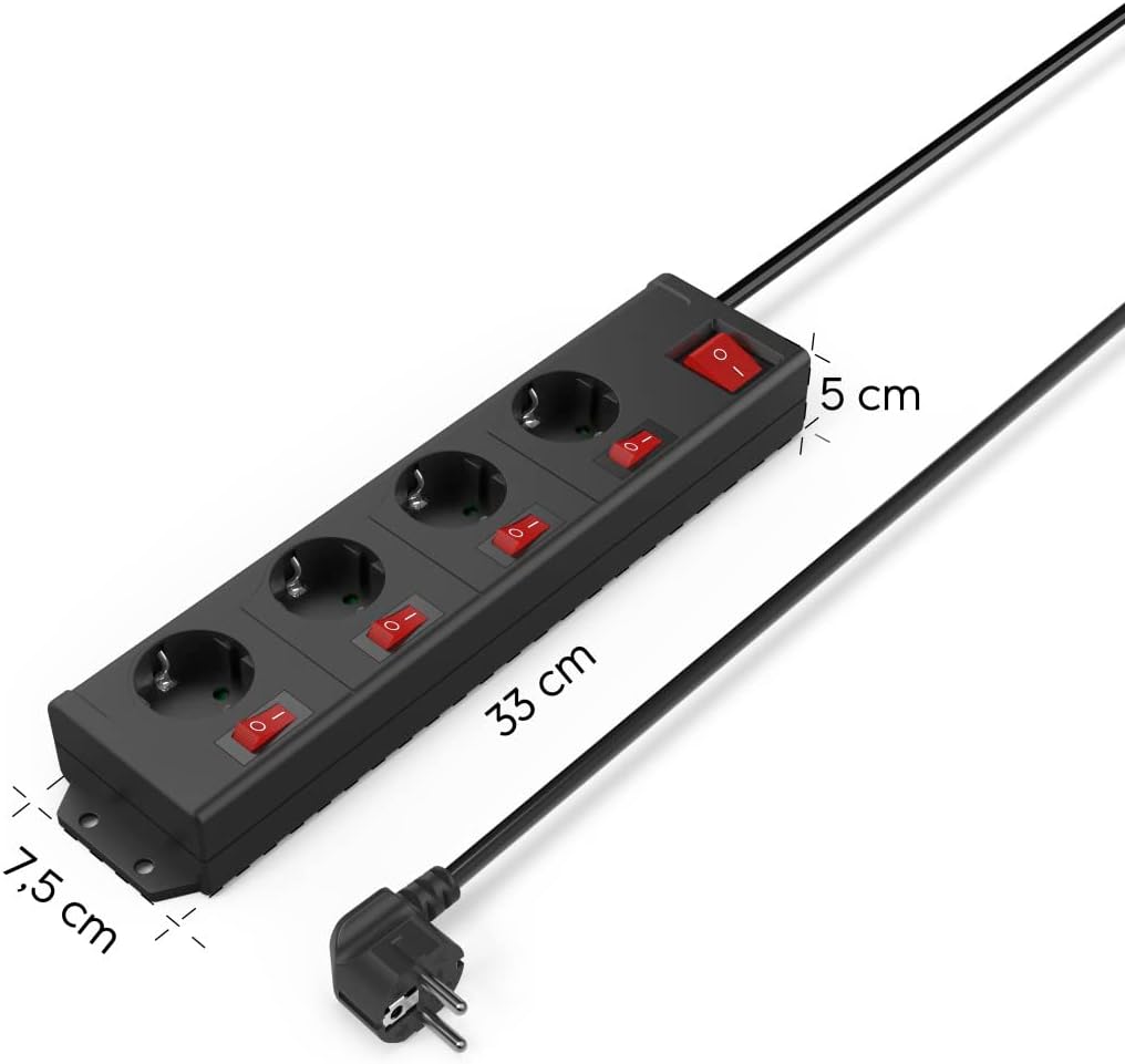 Thumbnail 4 de Hama 4-fach schaltbare Steckdosenleiste (Wandmontage, 1,4 m Kabel) schwarz – mit 90° gedrehten Steckdosen