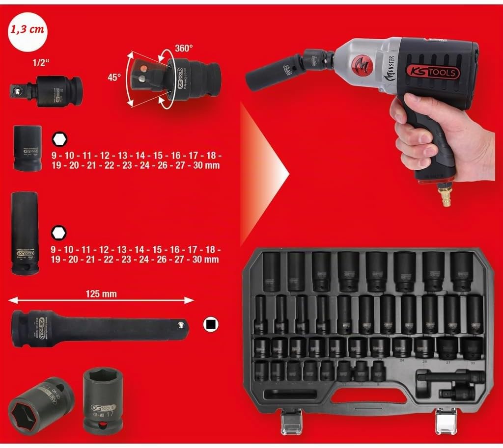 Detalle 2 de KS Tools 515.0065: Set 40 bussole esagonali 1/2" per avvitatori a impulsi