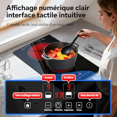 Detalle de SNDOAS Plaque Vitrocéramique 2 Feux – Plaque de Cuisson Électrique 3000W