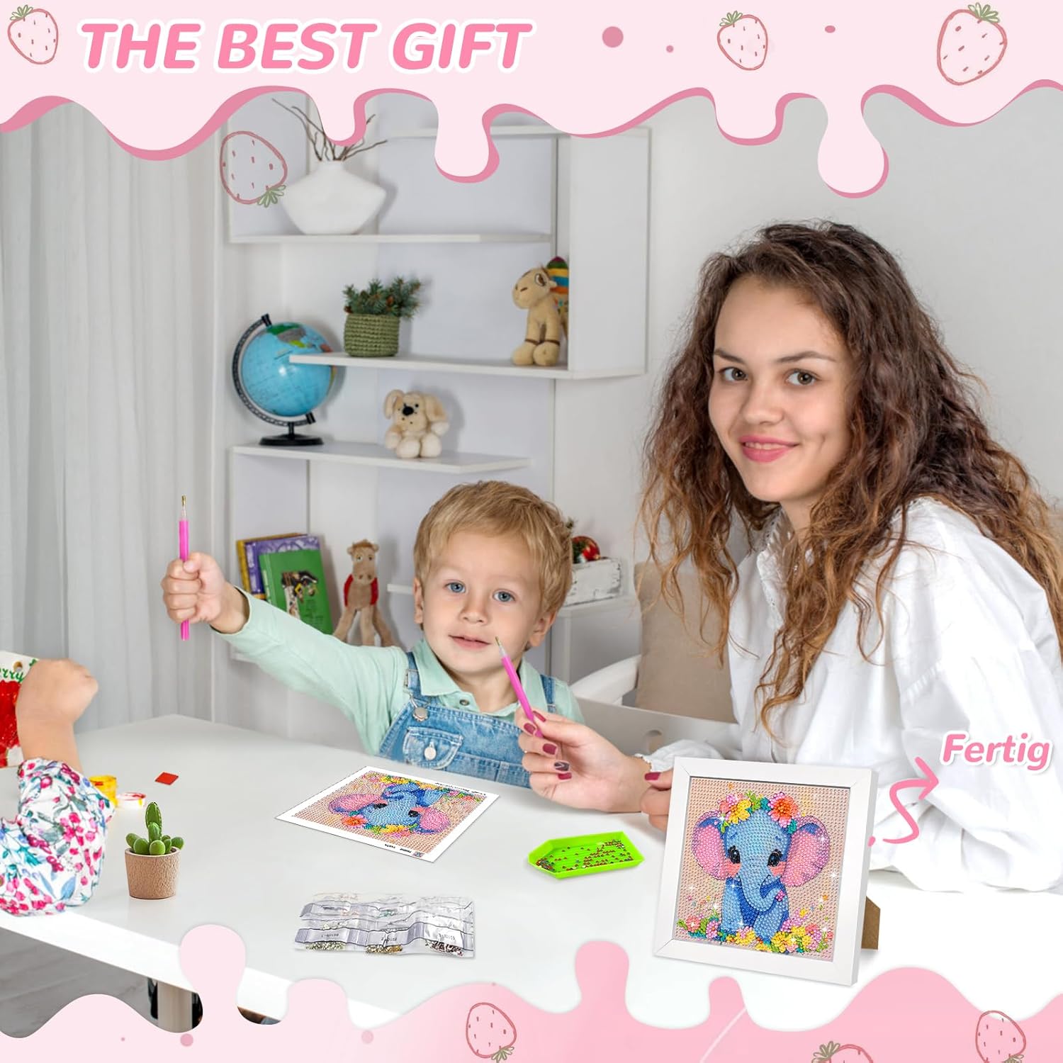 Thumbnail 6 de Jieyisier Elefant 5D Diamond Painting Set mit Holzrahmen (6x6 Zoll) – DIY Tierbild zum Selbermachen